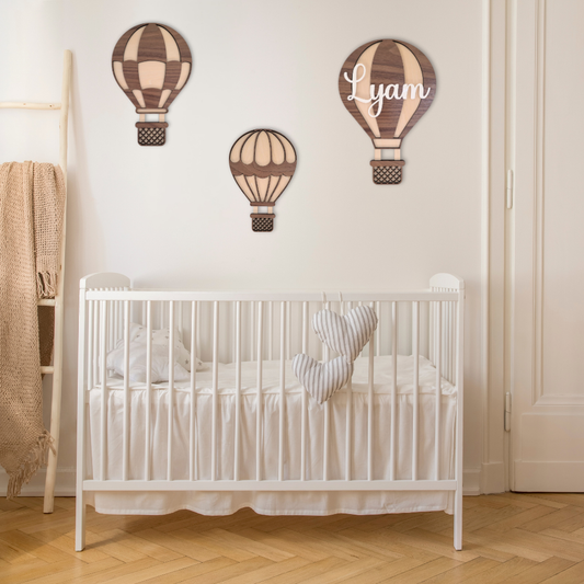 Houten luchtballonnen met naam (set van 3)